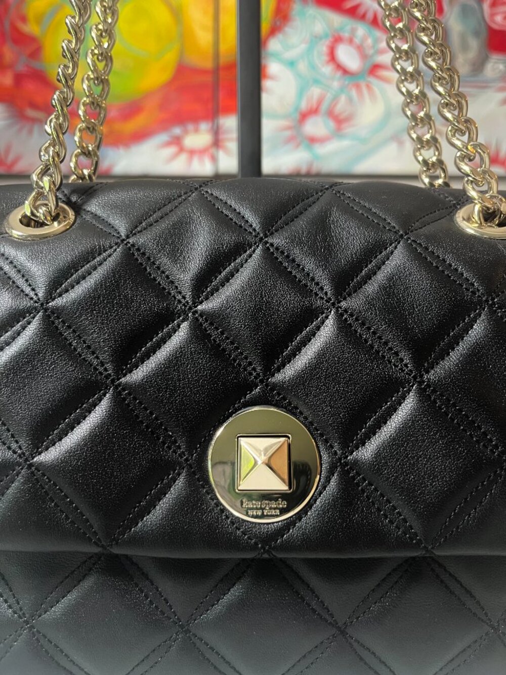 Kate Spade Natalia Medium Black Quilted Leather Flap Shoulder Bag COA - Picture 3 of 16